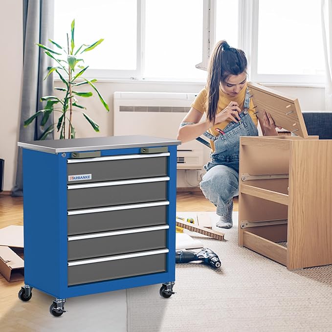 5-Drawer Rolling Tool Chest,Tool Cabinet on Wheels with Keyed Locking System and Drawer Liners,Tool Chest with Link Buckle and can be Combined to Large Cabinet Set,for Warehouse,Garage