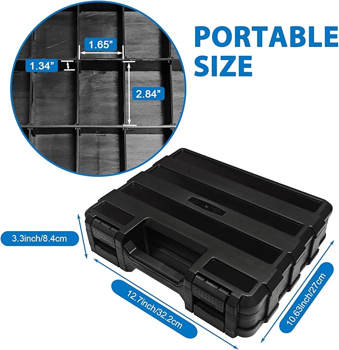Double Side Tool Box Organizer, Hardware Storage Box, Portable Small Parts Organizer with Removable Plastic Dividers for Screws, Nuts, Nails, Bolts (Black)