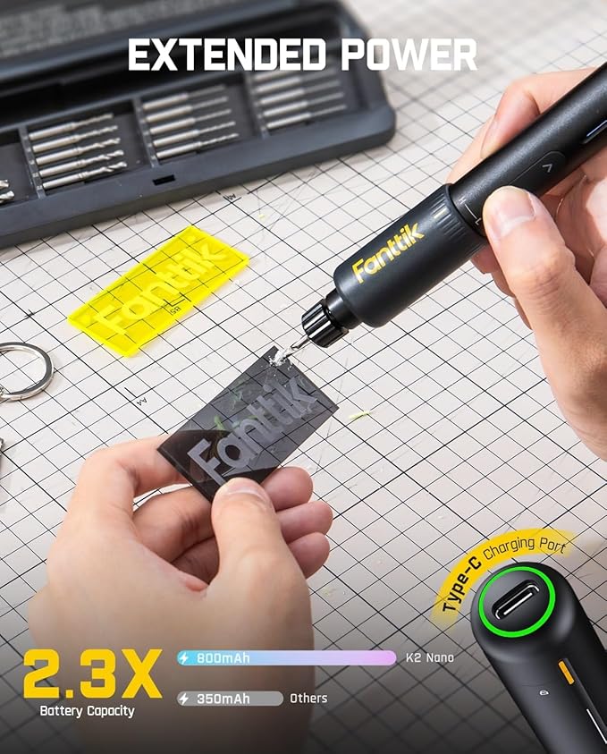 Fanttik K2 Nano Power Drill, Mini Precision Drill, Hand Drill, 20 Drill Bits, 800mAh Rechargeable, Tool Kit for DIY Projects, Shells, Plastic, Jewelry, PCB, Aluminum Plate