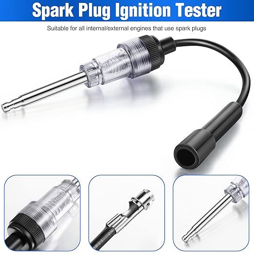 9 Pieces Automotive Compression Tester Kit and Spark Plug Tester, Universal Car and Motorcycle Engine Testing Tools for Cylinder Pressure Gauge (Blue)
