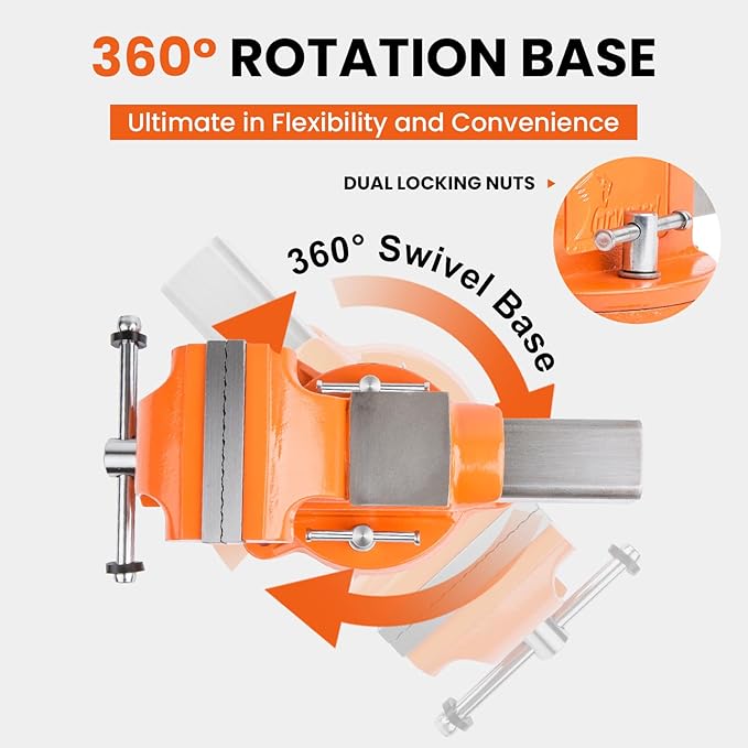 Forward Bench Vise 5 Inch Ductile Iron Bench Vice with 360 Degree Swivel Base and Channel Steel Guide Bar 30505 (5")