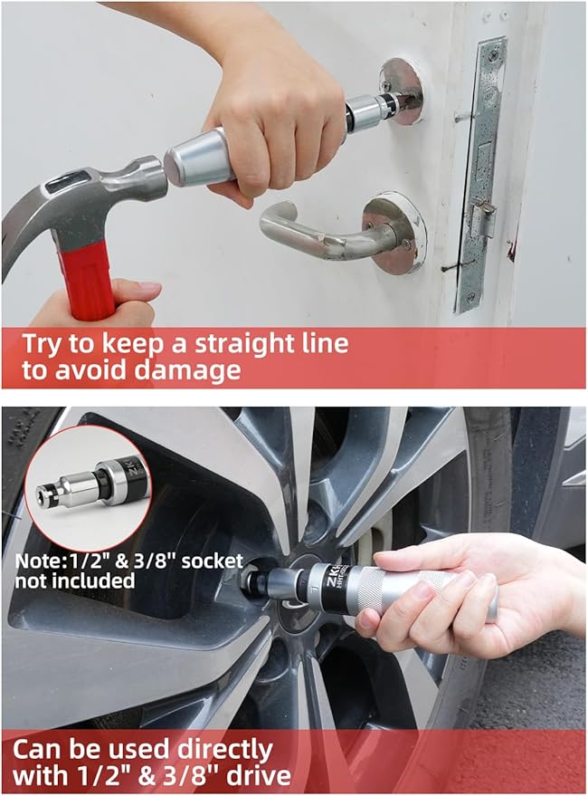 ZKH 3/8" Hand Impact Screwdriver, 1/2" Manual Reversible Impact Driver Includes 10-Piece S2 Steel Slotted, Phillips, Screw Extractor Bit Set for Removing Damaged, Frozen, Rusted Screws and Fasteners