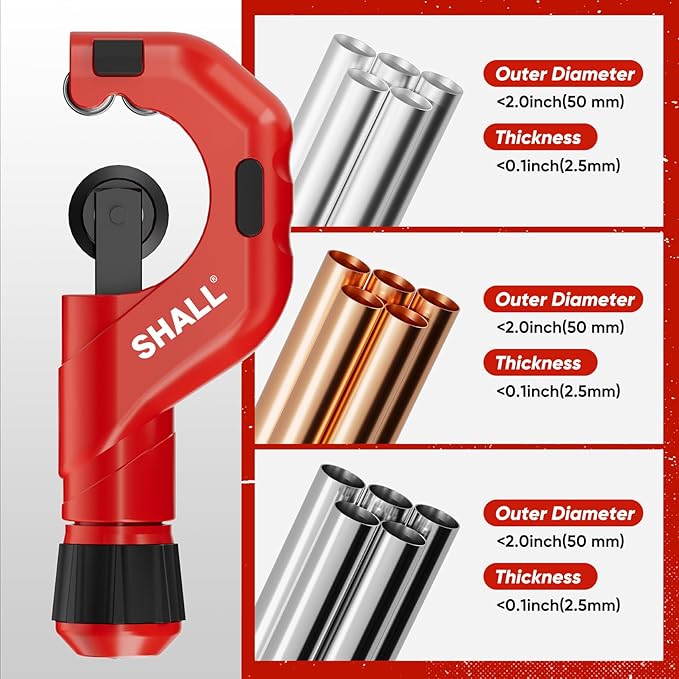 SHALL 4-Piece Tubing Cutter Set, 1/4’’ to 2’’OD Heavy Duty Copper Pipe Cutter, 1/8’’ to 7/8’’ Mini Tube Cutter, Deburring Tool & Inner Outer Pipe Reamer for Copper, Aluminum, Stainless Steel, PVC Pipe
