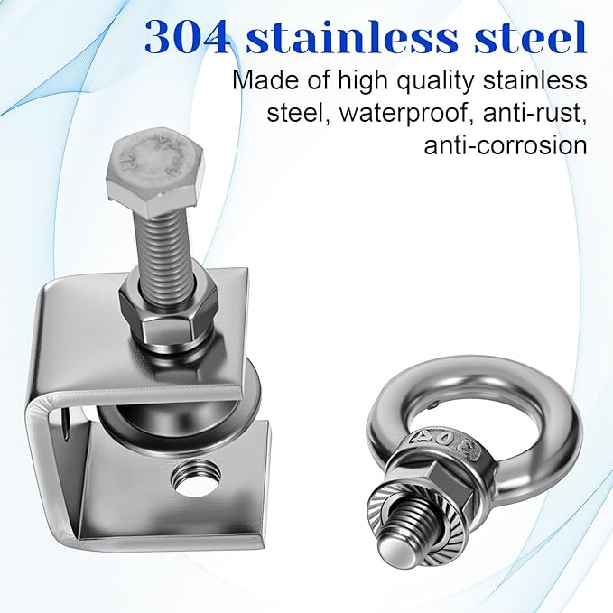 6Pcs C-Clamps, 4.72 Inch Stainless Steel Beam Clamp with M8 Screw Ring, I-Beam Design Clamps for Metal Mounting Welding Building Household Conduit Hanger