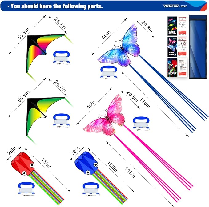 SGftre 3 Piece Set Butterfly Delta Octopus Kites - Image 4