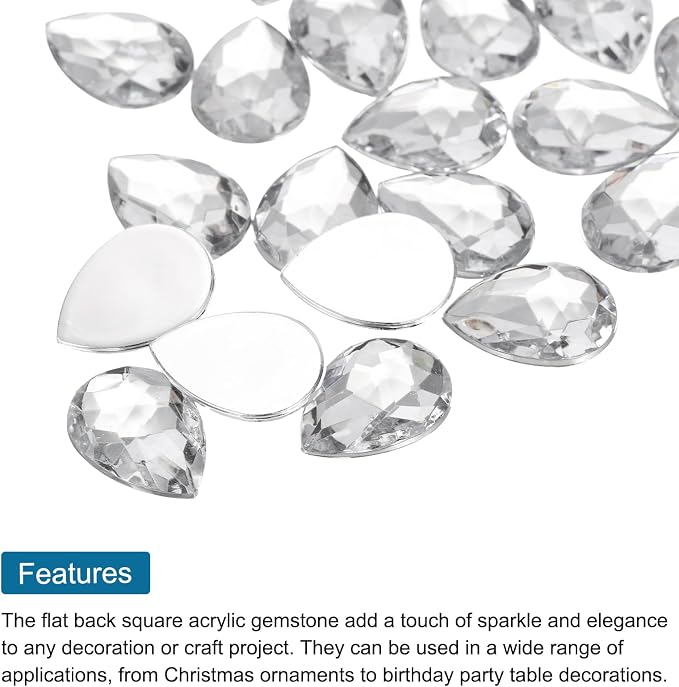 MECCANIXITY 50PCS Flat Back Acrylic Teardrop Gems 18x25mm Artificial Rhinestones - Image 4