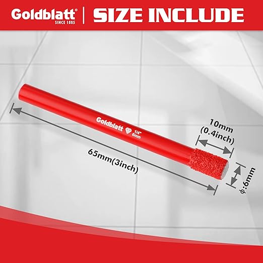 Goldblatt 10PCS 1/4" Diamond Drill Bits, 6mm Diamond Hole Saw Kit for Porcelain Tile Ceramic Concrete Granite Marble Hard Materials (not for Wood)