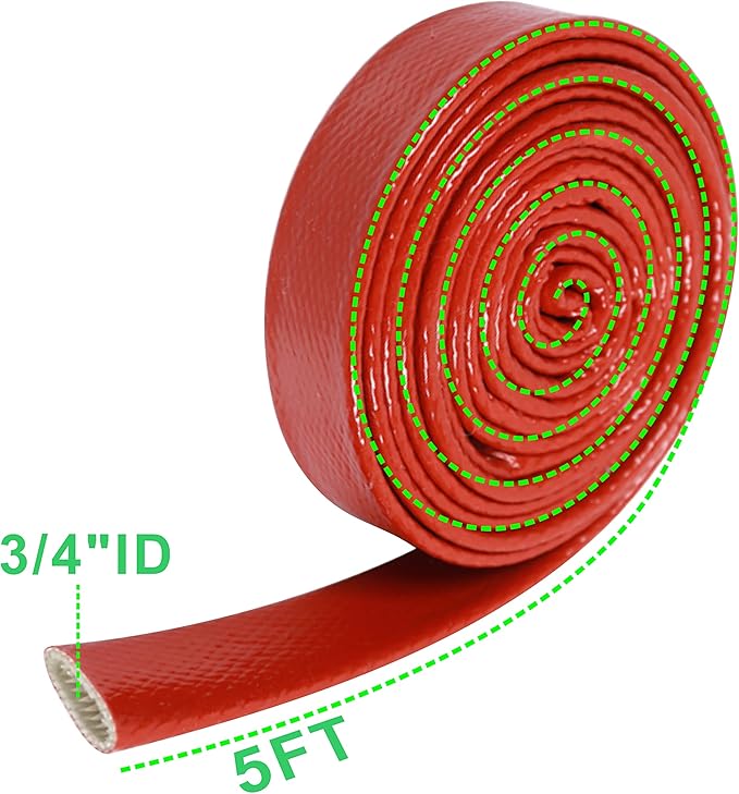 Insulation Heat Shielded Fire Thermo Armor Fire Sleeve Silicone Coated Fiberglass Heat Protection for Automotive Hose Lines & Electrical Wiring-（Red 3/4" ID x5FT）