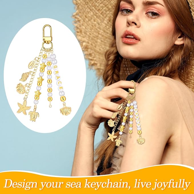 Cunno 776 Pcs Beach Seashell Bag Charm Making Kit, Ocean Coastal DIY Keychain - Image 6