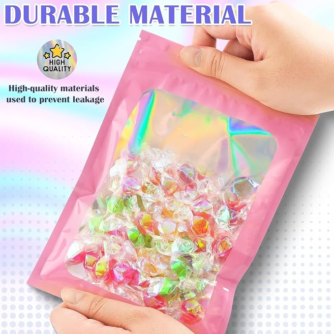 JETMORE 300 Pcs Mylar Bags, Smell Proof Bags Foil Pouch, Holographic Resealable - Image 4