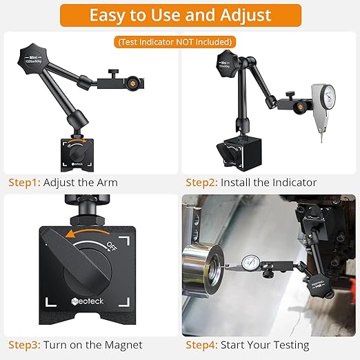Neoteck 132lbs/60kg Max Pull Steel Magnetic Base for Digital Dial Indicator with 3/8 inch (9.52mm) Clamping Hole, Adjustable Test Indicator Holder Weighs 671g for Widely Used in Lathe - Black