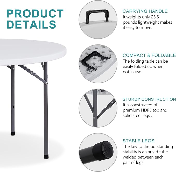 SUPER DEAL 4 Foot Round Folding Card Table - Image 4