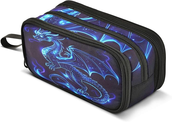 Dragon Blue Black Pencil Case Box Boys Girls Large Pencil Pouch Zipper by BOENLE-WELCOMEYOURCOMING