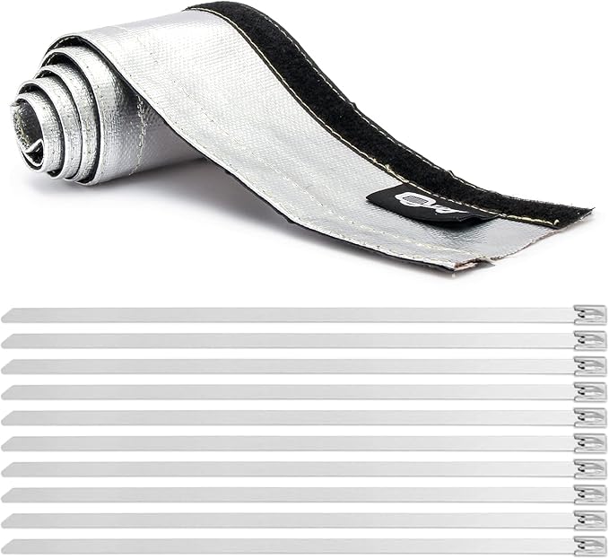 Heat Shroud Aluminized Sleeving Heat Shield fuel line wire heat sleeve 3/4" I.D. x 3FT with 10 Pcs 7.8Inch Stainless Steel Cable Metal Zip Ties