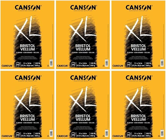Canson XL Series 100 lb. Vellum Bristol Pad, 25 Sheets/Pad, Case of 6 Pads by Unknown
