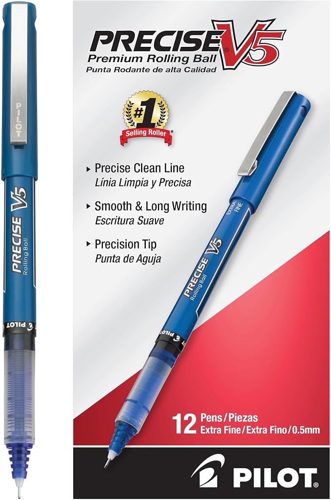 Pilot Precise V5, Extra Fine Point 0.5 mm Blue Pens, smudge resistant rolling by PilotCorporationofAmerica