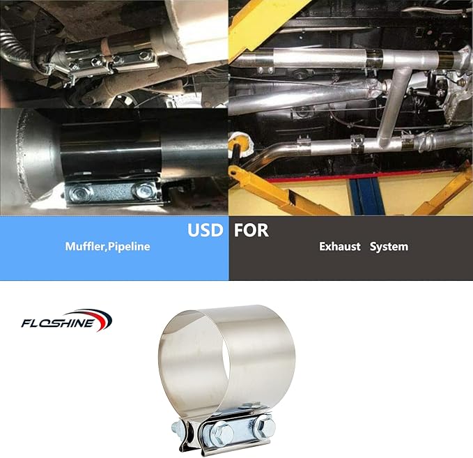 Butt Joint Band Clamps,Exhaust Muffler Clamp Exhaust Pipe Clamps Sleeve Stainless Steel (4, 3.5'')