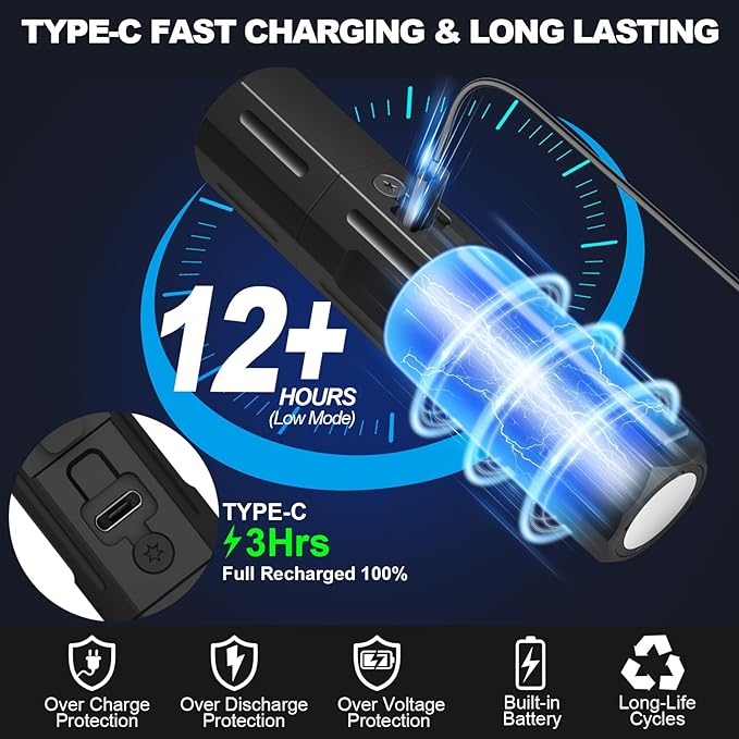 Banral Rechargeable Flashlights High Lumens - Super Bright Small Pocket Magnetic Flashlight, 8 Modes LED Tactical Flash Light, Dual Button Powerful Flashlight for Camping (2, Pure Black)