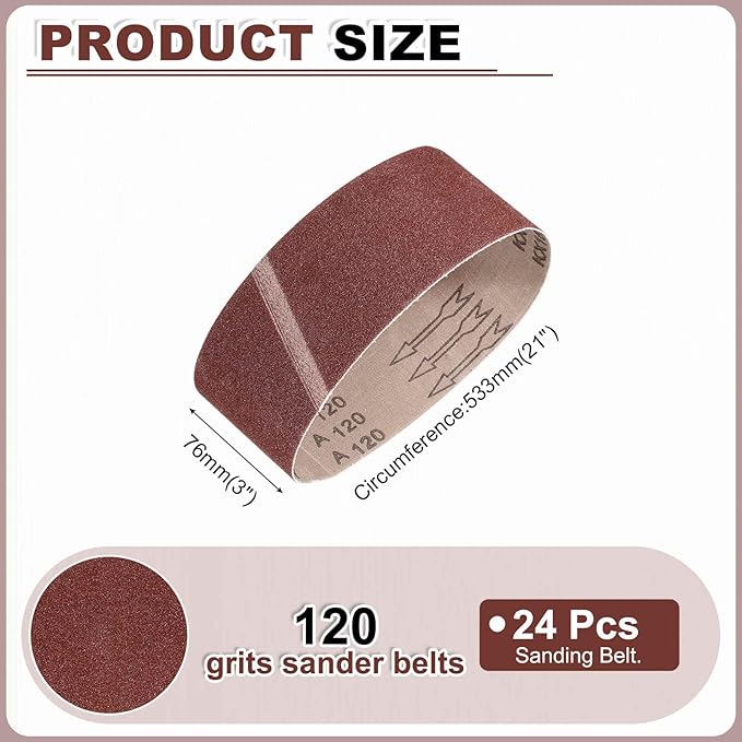 HARFINGTON 3 x 21 Inch Sanding Belts, 24 Pcs 120 Grits Aluminum Oxide Abrasive Belt Sander File Belt for Woodworking, Metal Polishing, Knife Sharpener