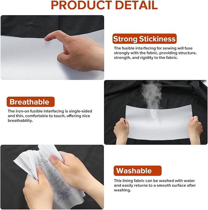 ZOMONETI Medium Weight 17.5in x 10yd White Iron On Non-Woven Fusible Interfacing - Image 5