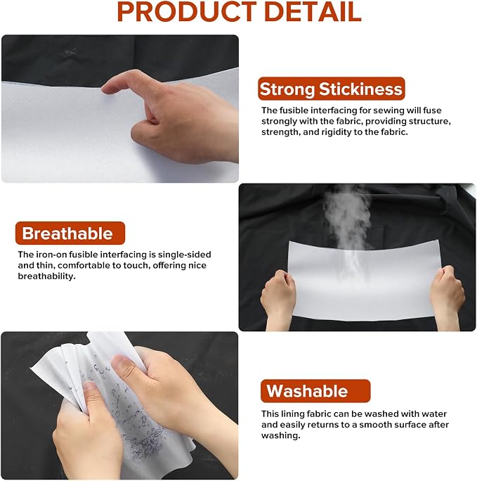 ZOMONETI Light Weight 17.5in x 10yd White Iron On Non-Woven Fusible Interfacing - Image 5