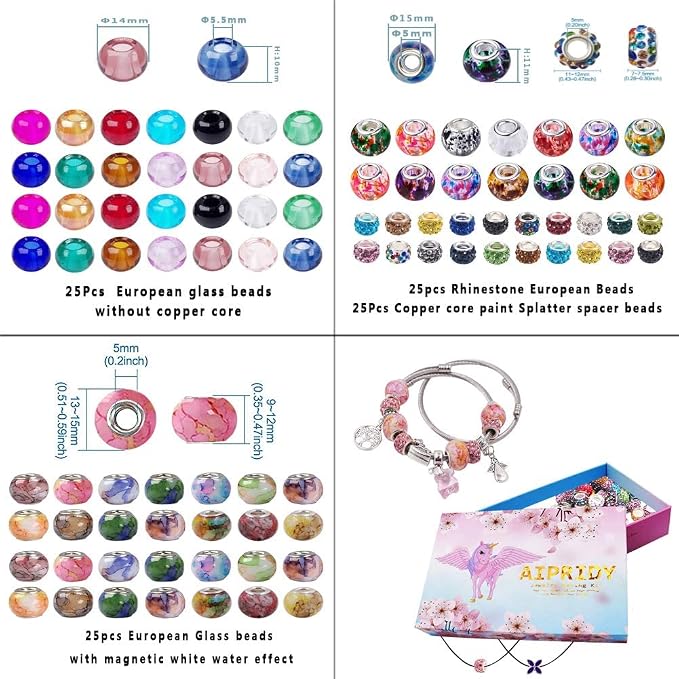 Aipridy European Large Hole Beads, Colorful Glass Charm Beads Set - Image 3