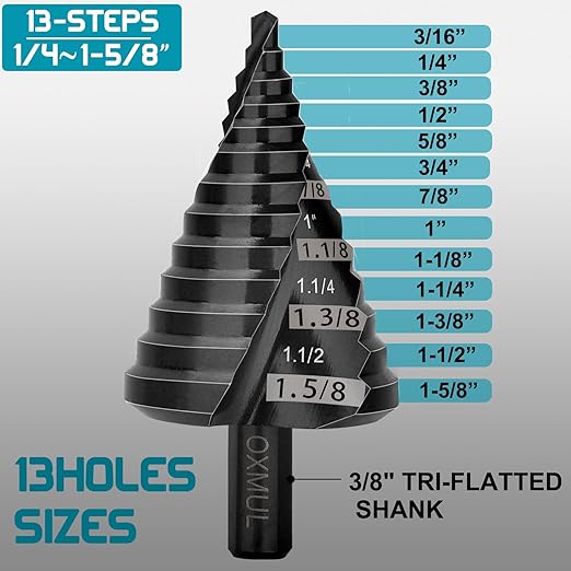 Large Step Drill Bit for Steel, 1-5/8"(Pro) 13Holes, M35 Cobalt Drill Bits, Extra-Heavy Duty for Stainless Steel, Hard Metal, Aluminum, Wood, 13-Steps. Co158