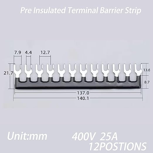 Terminal Block (2 Sets) 2Pcs 12 Positions Dual Row 600V 25A Screw Terminal Strip Blocks with Cover&2Pcs Pre-Insulated Barrier Termina Block Strip&24Pcs Insulated Fork Wire Connector