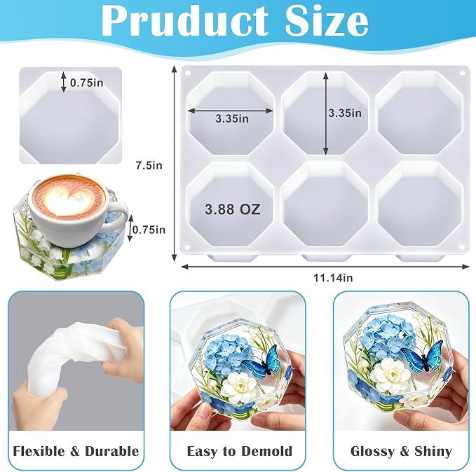 YOILES Deep Coaster Resin Molds Silicone Octagon Silicone Molds - Image 2
