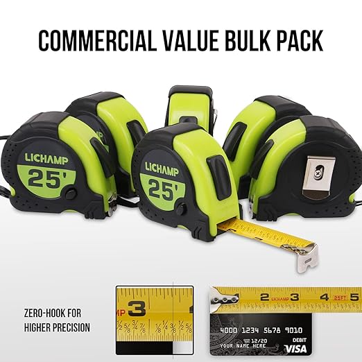 LICHAMP Tape Measure 25 ft, 6 Pack Bulk Easy Read Measuring Tape Retractable with Fractions 1/8, Multipack Measurement Tapes 25-Foot by 1-Inch, C6GN