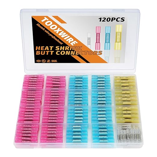 120PCS Heat Shrink Butt Connectors,Solder Seal Butt Splices, Waterproof Insulated for Marine, Automotive, Electrical Wiring
