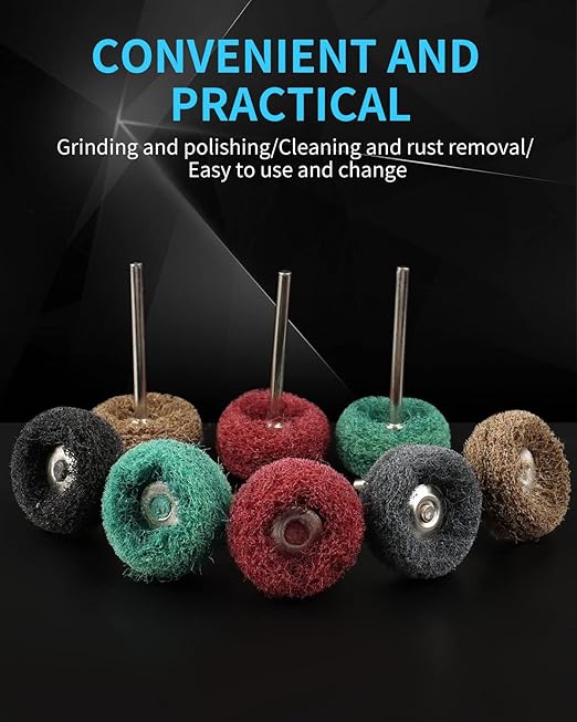 Rocaris 50 Pcs Abrasive Buffing Wheels, 1 inch Abrasive Buffing Polishing Wheels Burr for Rotary Tools-1/8(3mm) Shank, 120Grit, 180Grit, 320Grit, 400Grit, 600Grit