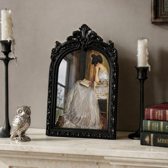 5x7 Vintage Black Picture Frame, Ornate Arched Photo Frame, Glass Front - Image 4