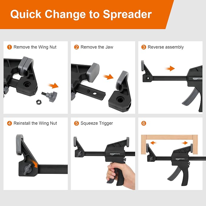 Amazon Basics 6-Piece Easy-to-Use One-Handed Trigger Clamp Set, 2 Pack of 4-inch - Image 5