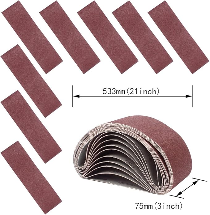 Coceca 3x21 Inches Sanding Belts (75x533mm), 12pcs 80 Grits Aluminum Oxide Sanding Belt for Belt Sander