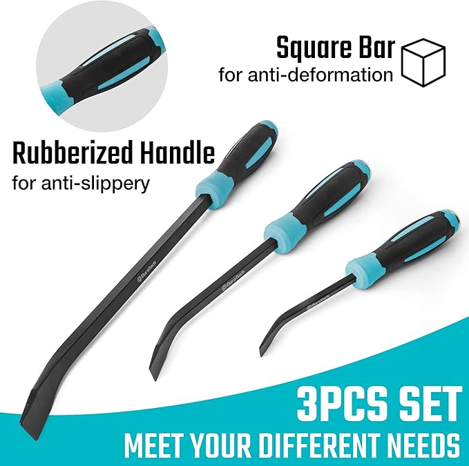 DURATECH 3-Piece Pry Bar Set, Including 8", 12" and 18", Hammer Strike Cap, Angled Tip for Prying and Moving Objects