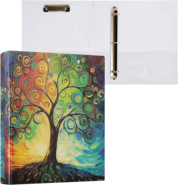 Tree of Life Round Ring Binders 1.5 Inch Rainbow Colorful 3 Ring Clipboard - Image 7