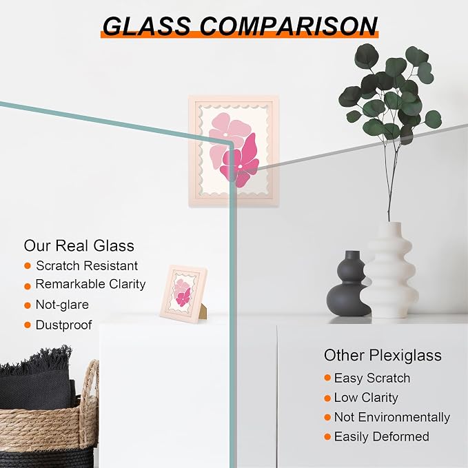4x4 Picture Frame with Real Glass, Wooden cute 4 x 4 Photo Frame with Wavy Mat - Image 3