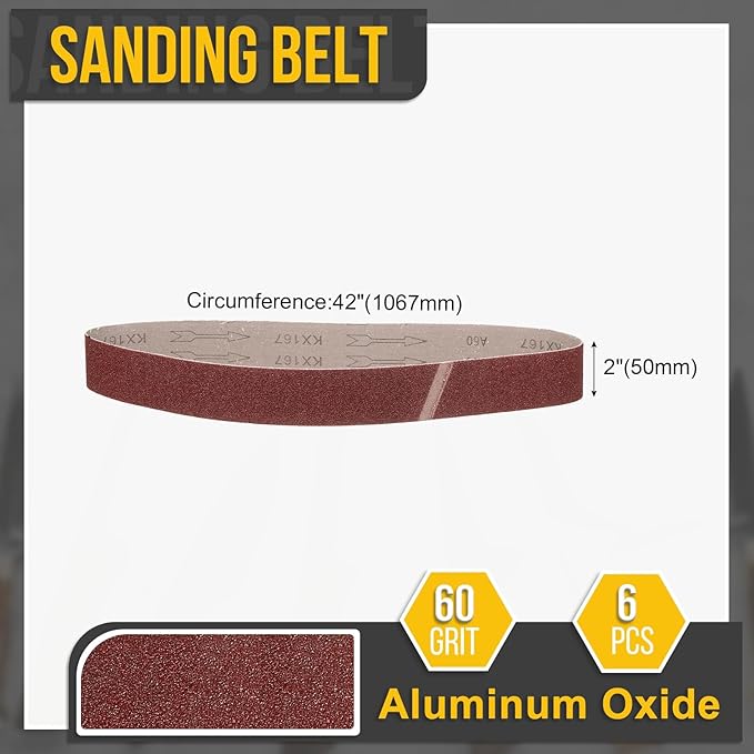 2 x 42 Inch Sanding Belt, 6 Pcs 60 Grit Knife Sharpener Belts Work Sharpening for Belt Sander Knife Carving Tool Metal Working