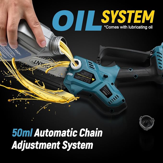 2-in-1 Chainsaw,Cordless Pole Saw,8 Inch&6 Inch Chain Saw with 4A Rechargeable Battery,Battery Powered Handheld Chainsaw for Tree Trimming and Wood Cutting