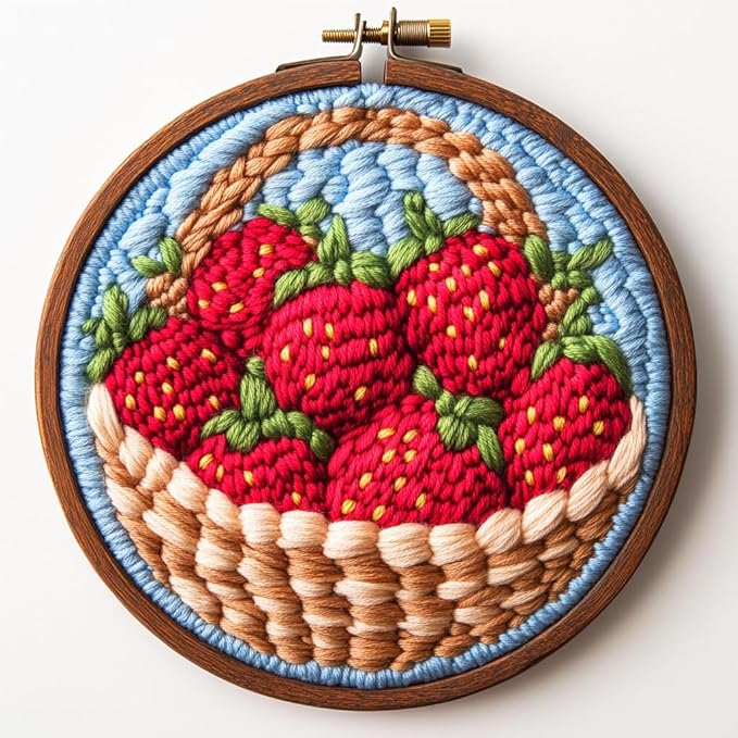 Punch Needle Kits for Beginners Red Strawberries in Basket 20x20cm-4 | Easy for by Unknown