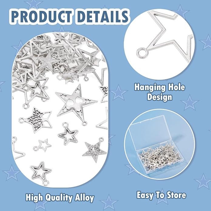 Tibetan Star Charms Silver Hollow Pentagram Pendants Metal Star Charms Hollow - Image 3