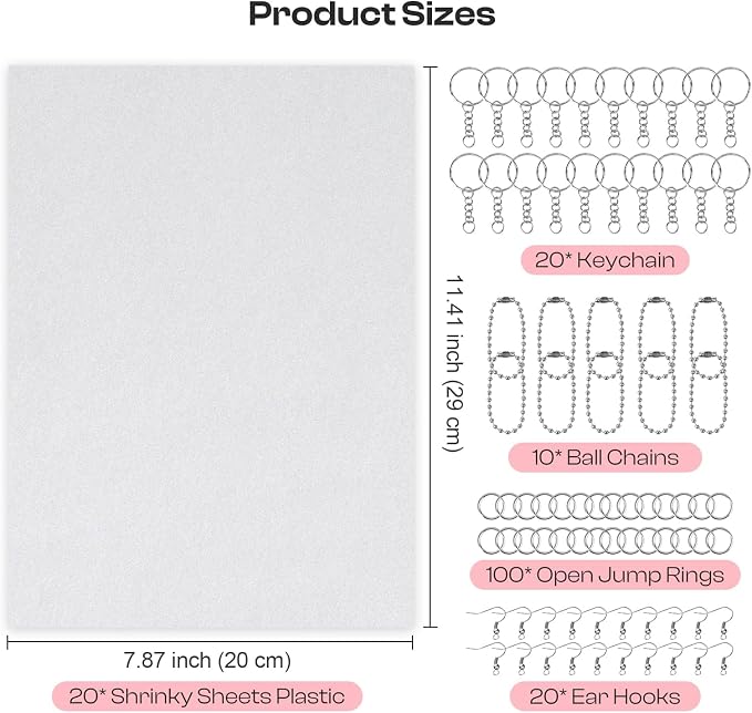 Auihiay 170PCS Shrink Art Kit for DIY Keychain Making, Shrink Dink Paper Kit - Image 2