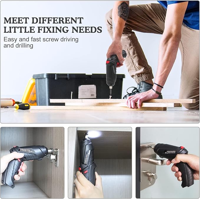 Cordless Electric Screwdriver, 3.6V Rechargeable Power Screwdriver with 47 pcs Accessories, usb charging, 3Nm Screw Gun, mini Carrying screwdriver set with LED Light for Electric Power Drill