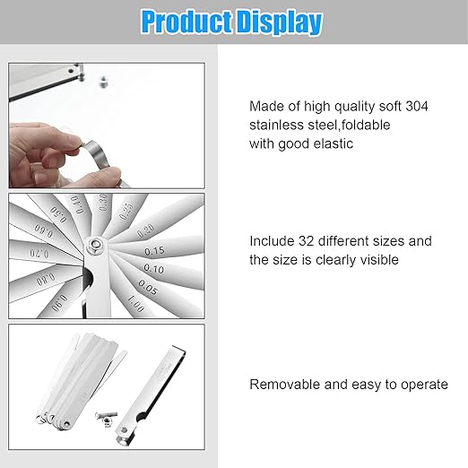 Hotop 13 Blades Steel Feeler Gauge Tapered Feeler Gauge Set Stainless Steel Dual Marked Metric and Imperial Measuring Tool for Measuring Gap Thickness or Width(0.05-1.00 mm)