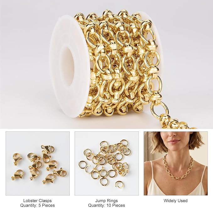 6.5FT Shiny Gold Plated Jewelry Roll of Chains - Image 2