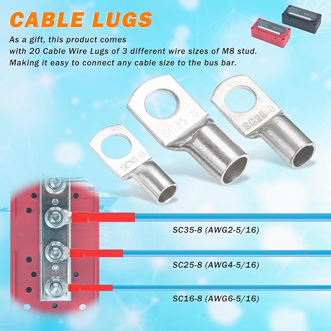 300A Heavy Duty Module Bus BAR 12V 24V 48V DC Power Distribution Block with 4 x 5/16" (M8) Battery Terminal Distribution Block - Buss Bar -Marine Bus Bar (Black & Red)