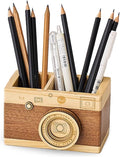 Vintage Wooden Camera Pencil Holder – Retro Desk Organizer by Unknown