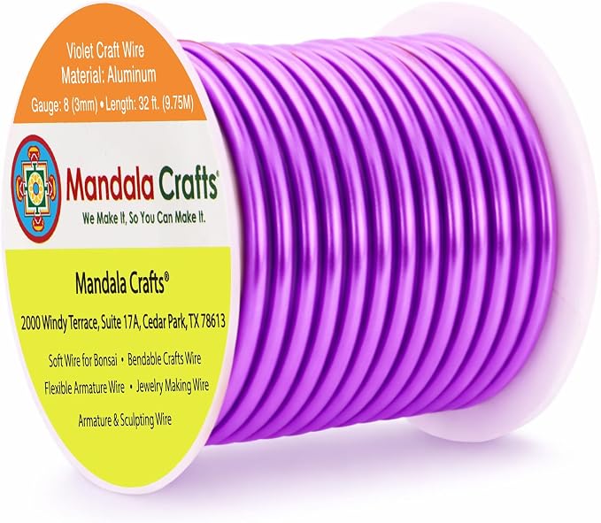 Mandala Crafts 8 Gauge Violet Anodized Aluminum Craft Wire, 32 FT | Colored by MandalaCrafts