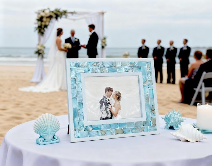 Beach Picture Frame 8x10 Blue, Mother of Pearl Picture Frame, Mosaic Glass Frame - Image 7